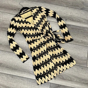 Ark & Co gold and black lace wrap dress size small